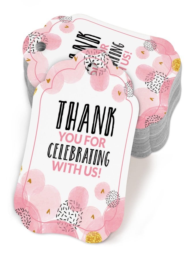 Inkdotpot بطاقات شكر لحفل استقبال المولود من إنكدوتبوت - بطاقات هدايا ورقية معلقة، تصميم وردي، مجموعة حفلات استقبال المولود - عبوة من 50 بطاقة - Image 1